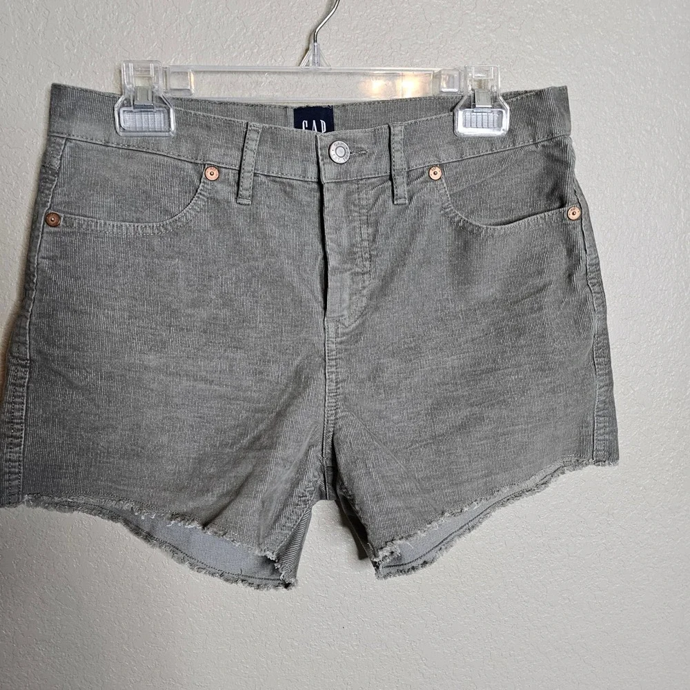 Gap Womens Corduroy Shorts Size 6 Olive Green Sage Gray Raw Hem Stretch 5-Pocket